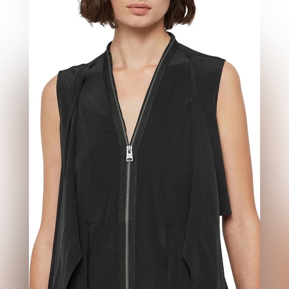 ALLSAINTS Jayda Black Silk Sleeveless Zip Front Asymmetrical Dress Size L - Picture 4 of 12